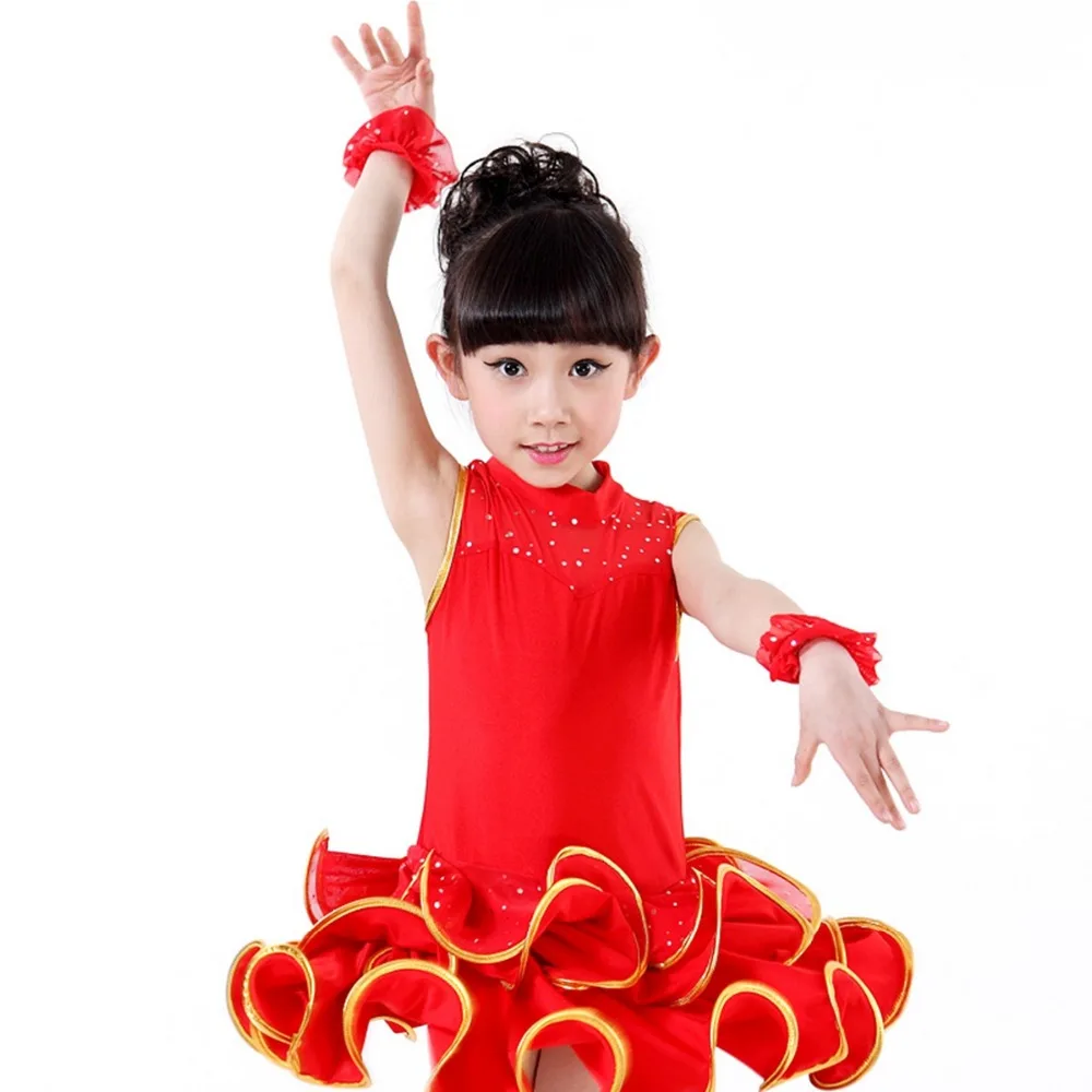 Summer Fashion Girls Kids Children Performance Stage Sleeveless Dancewear Ballroom Latin Salsa Dance Dresses Dress Vestido S3011 | Детская