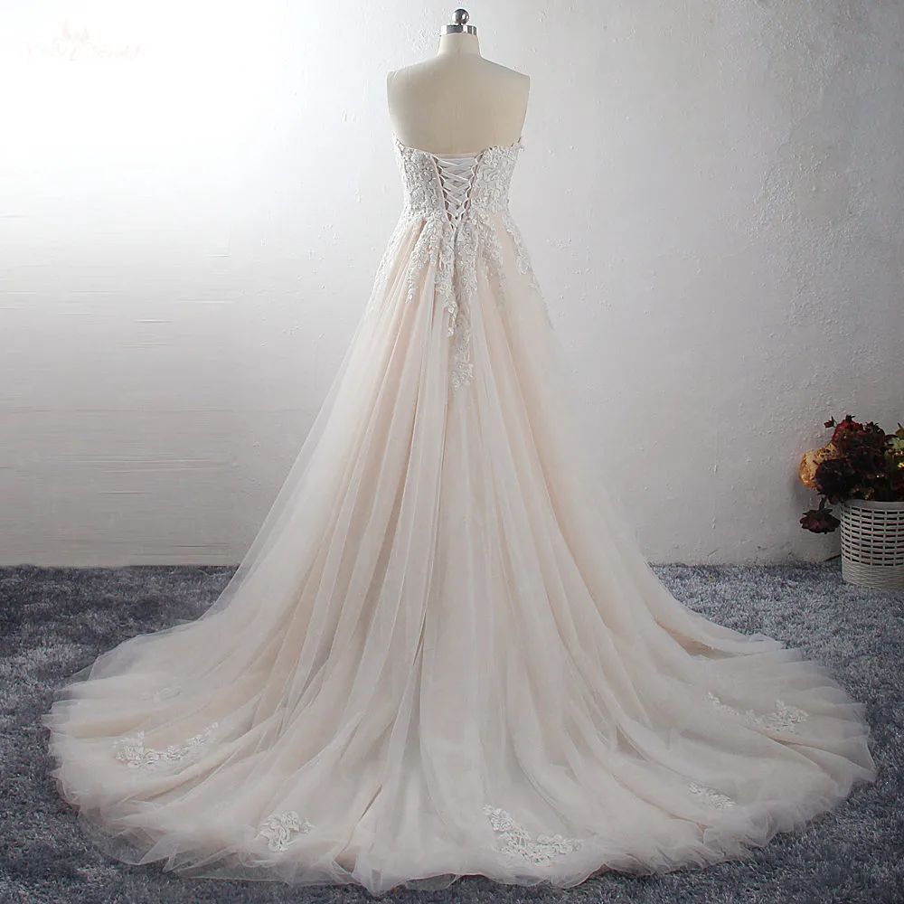 Румяна LZ296 цветное с бисером свадебное платье кружевное простое для беременных