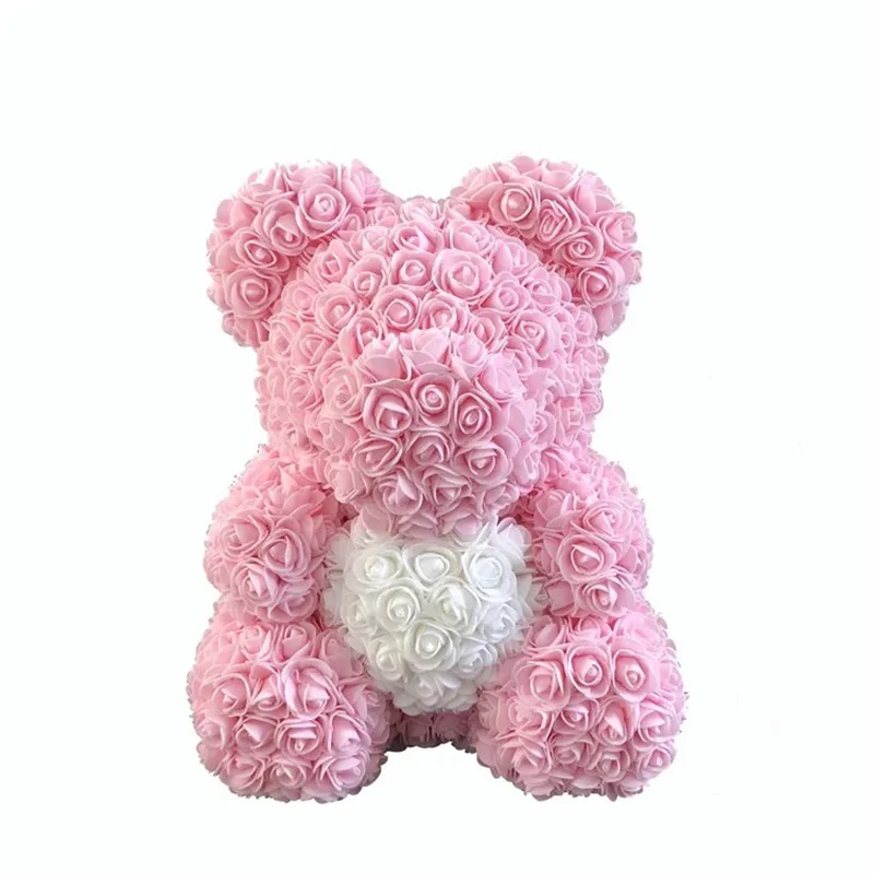 Light Pink white H Прямая поставка 40 см розовый медведь сердце искусственный цветок Роза плюшевый медведь для женщин День Святого Валентина Свадьба День рождения Рождественский подарок - Цвет: Light Pink white H