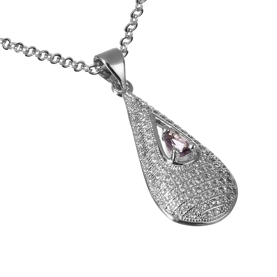 SAUVOO 1Pcs/lot Micro Pave CZ Water Drop Pendant Necklace For Women Stainless Steel Statement Chain BFF Gifts | Украшения и