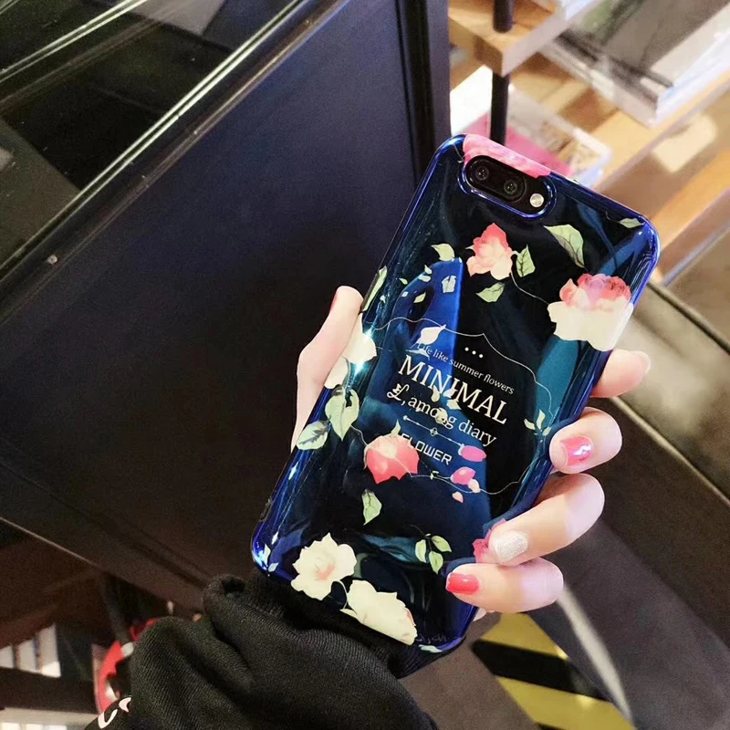 Чехол для телефона с цветочным рисунком iphone X 8plus 6s 7 синий чехол Xsmax Xs Xr розовым