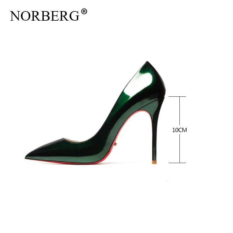 green10cm Весенне-осенние женские пикантные туфли-лодочки кожаные туфли на высоком каблуке 12 см женские свадебные туфли на высоком каблуке с красной подошвой; большие размеры 34-43 - Цвет: green10cm