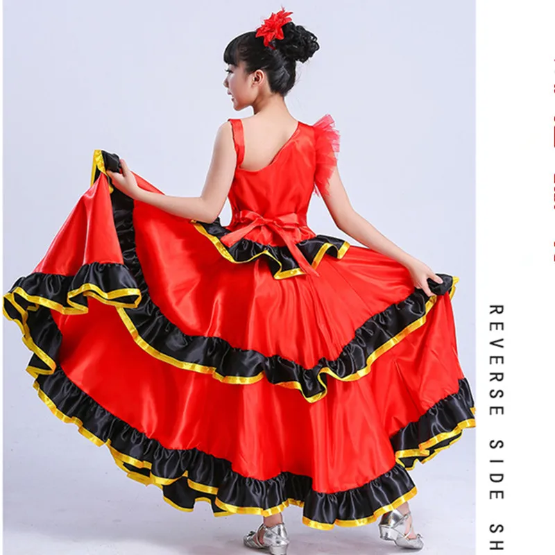 Детская Юбка для фламенко 270/360 градусов испанская сеньорита костюм танцев юбка