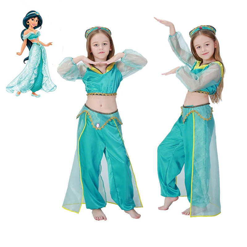 3 шт./компл. девушки арабское платье принцессы цвета Жасмин нарядный костюм для