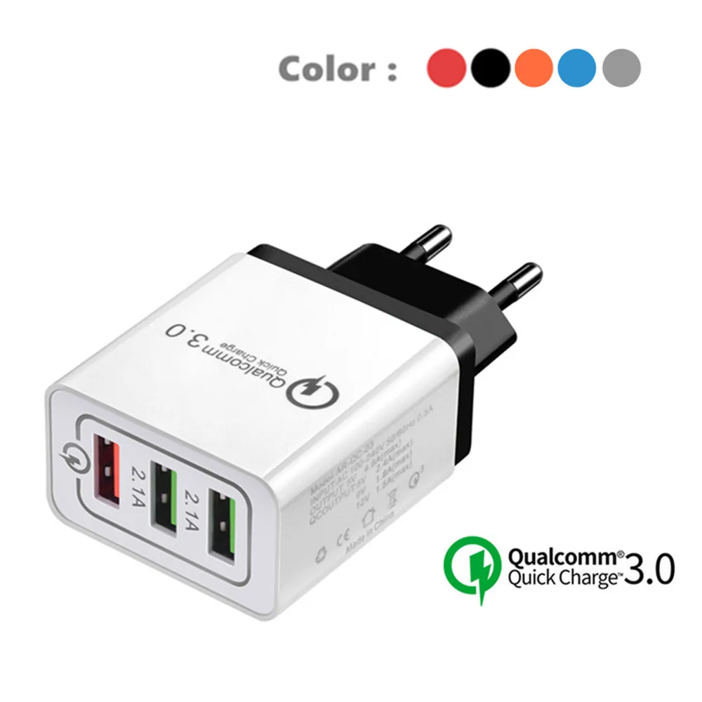 3USB QC 3,0 быстрое зарядное устройство адаптер Micro USB V8 5Pin кабель для samsung S7 S6 Edge Note 7 ZenFone 4 Max Восьмиядерный MSM8917 ZC554KL - Цвет: Only Black Adapter
