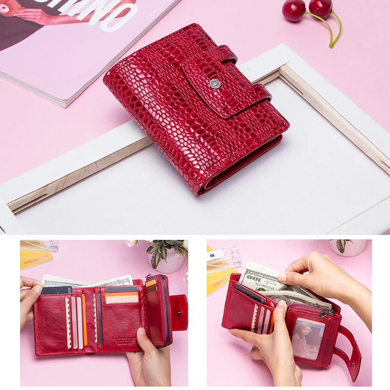 

Fashion Contacts Genuine Leather wallet women clutch bag hasp female Coin Purse rfid Card Holder wallets for women carteras