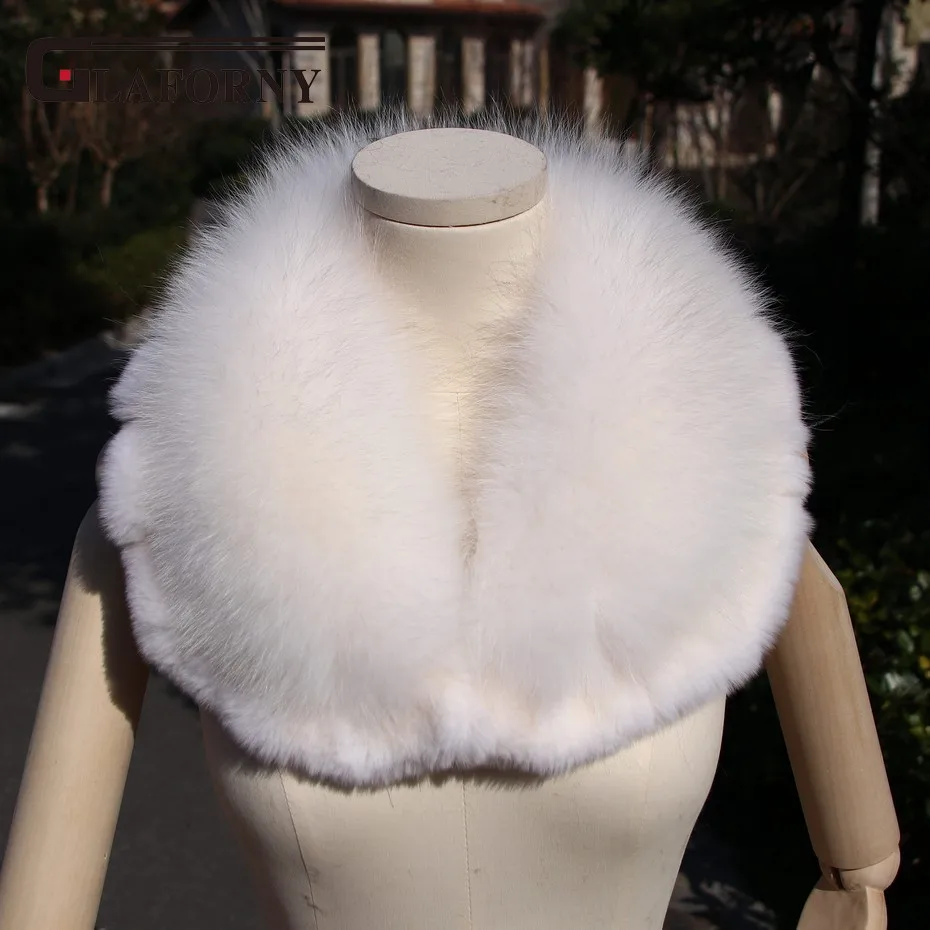 

ZDFURS* 2018 Fox Fur Collar Female O-neck Autumn and Winter Fur Muffler Scarf Rex Rabbit Fur Shawl Collar