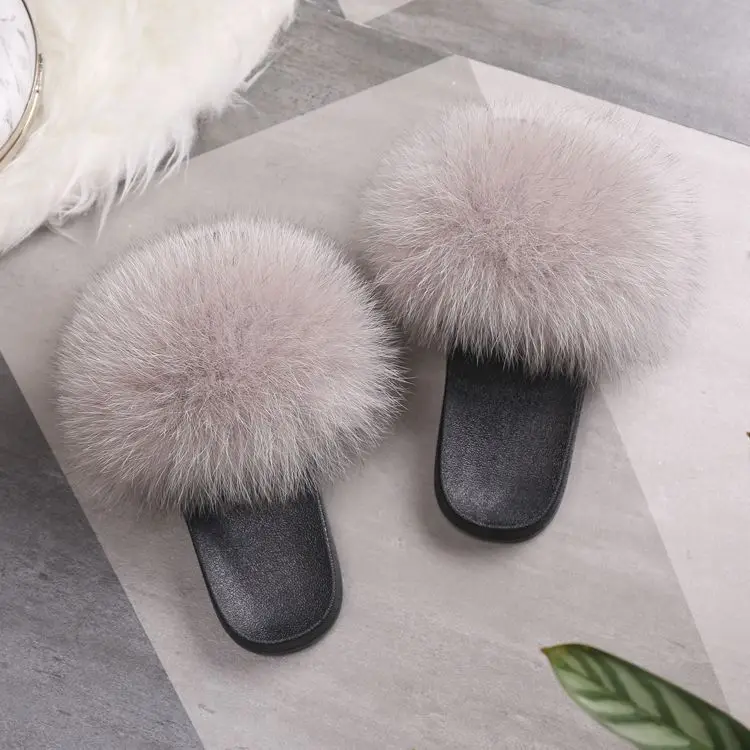 pink white Женские тапочки с натуральным мехом енота; коллекция года; повседневные пушистые домашние шлепанцы на плоской подошве из лисьего меха; сезон лето; большие размеры 45 - Цвет: pink white
