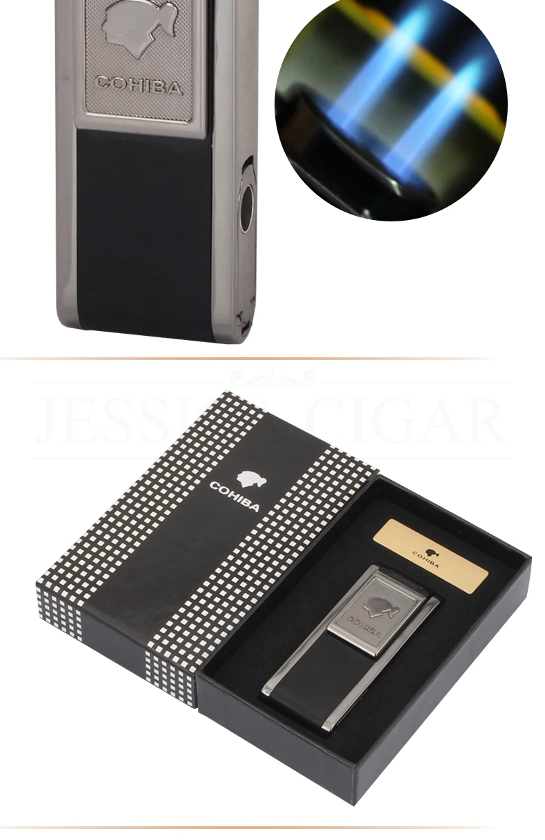 COHIBA Gadgets 2 Fire Flame Jet фонарь Зажигалка для сигар многоразовые ветрозащитные газовые зажигалки с бутаном с сигары удар подарочная коробка