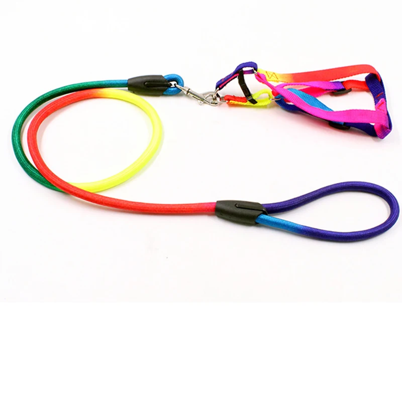 

1 Pcs Pets Dogs Collar Reinforcing Rainbow Colors Rope Round pet puppy cats leash Lead harness Traction rope Nylon Materials