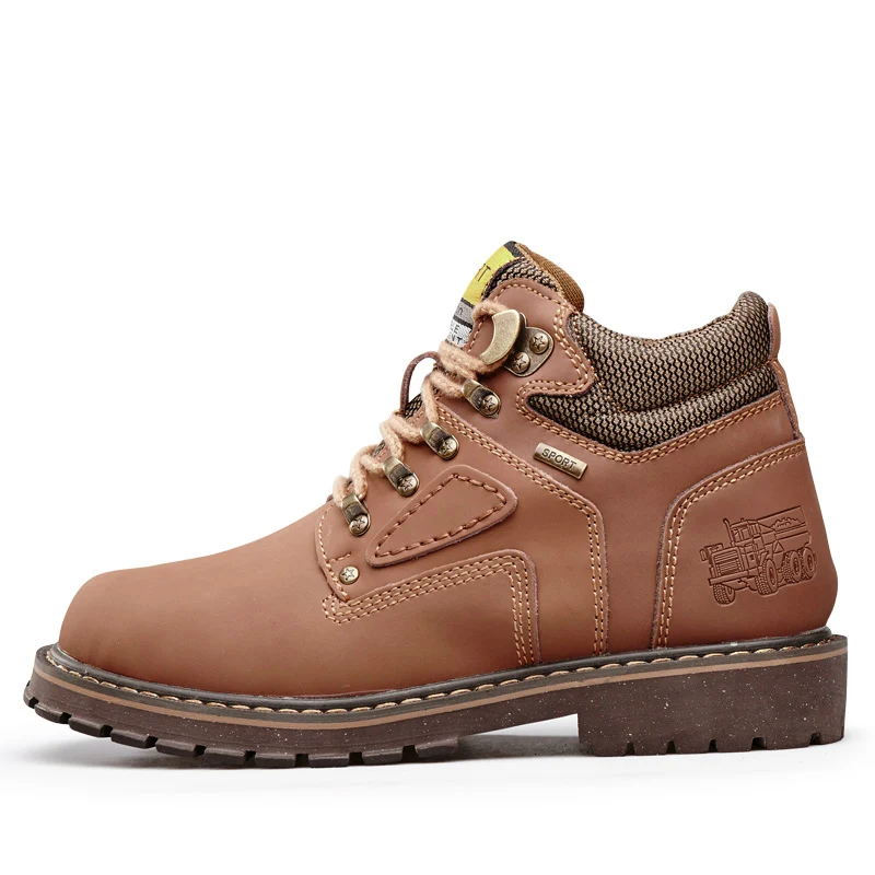 Light Brown Coturno/мужские ботинки с высоким берцем; кожаные зимние ботинки; мужские водонепроницаемые ботинки на меху; сохраняющие тепло ботинки с круглым носком из древесины; ботинки; обувь на суше - Цвет: Light Brown