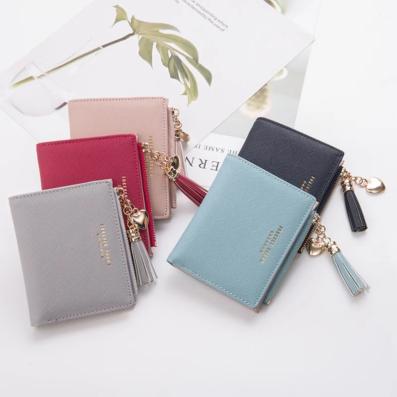 Женский кошелек с бахромой CARNETE простой короткий кожаный бумажник на молнии