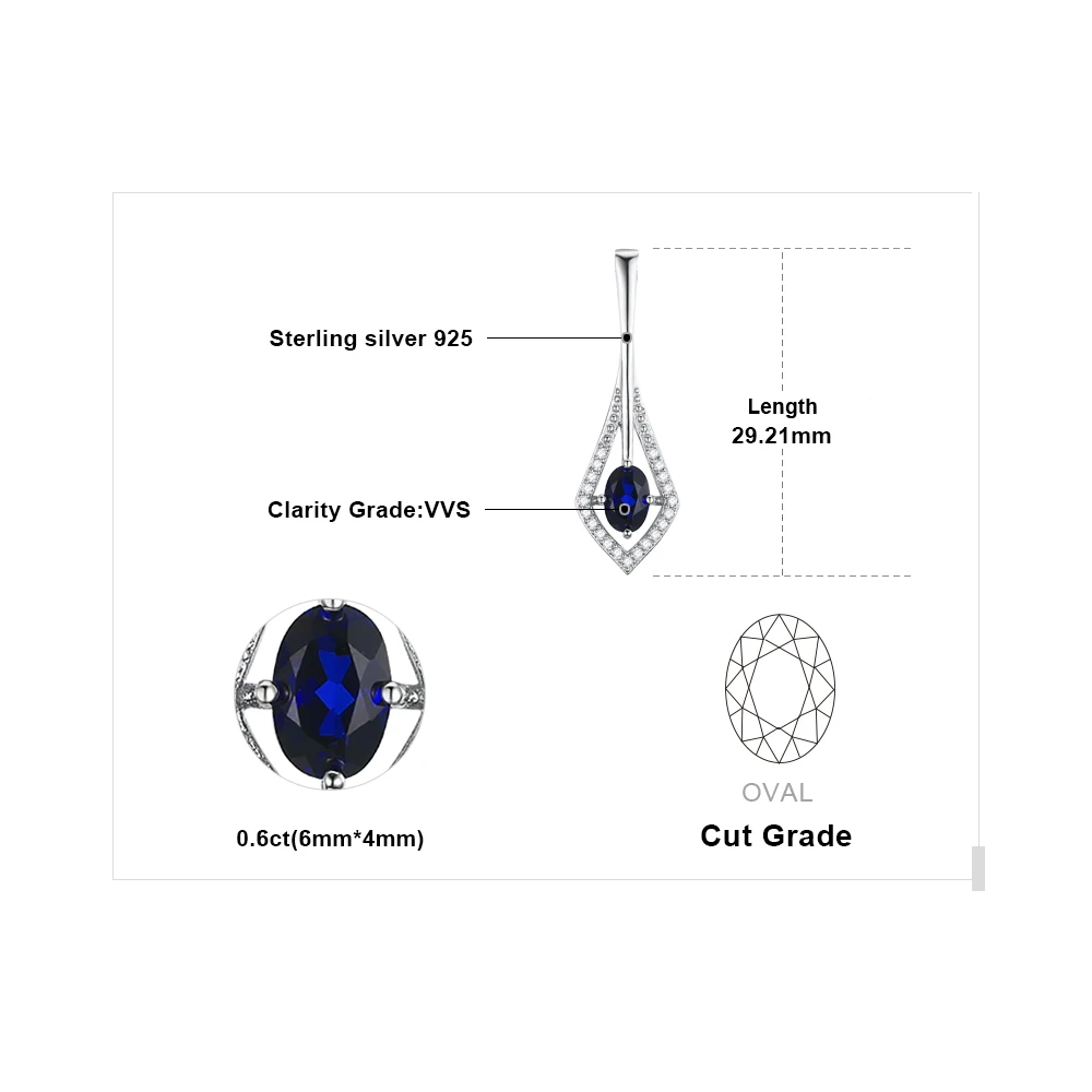 Jewelrypalace модные 0.7ct овальным вырезом создан сапфир кулон 925 стерлингового серебра