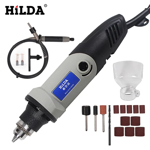 with 14pcs Shaft 400 Вт мини шлифовальный станок, Мини электрическая дрель с 6 позициями с переменной скоростью для вращающихся инструментов Dremel - Цвет: with 14pcs Shaft