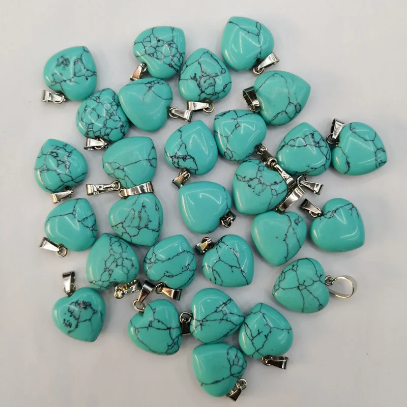 

fashion Turquoises 15MM heart stone pendants Necklace for Jewelry making Charm accessories good quality 50pcs/lot wholesale