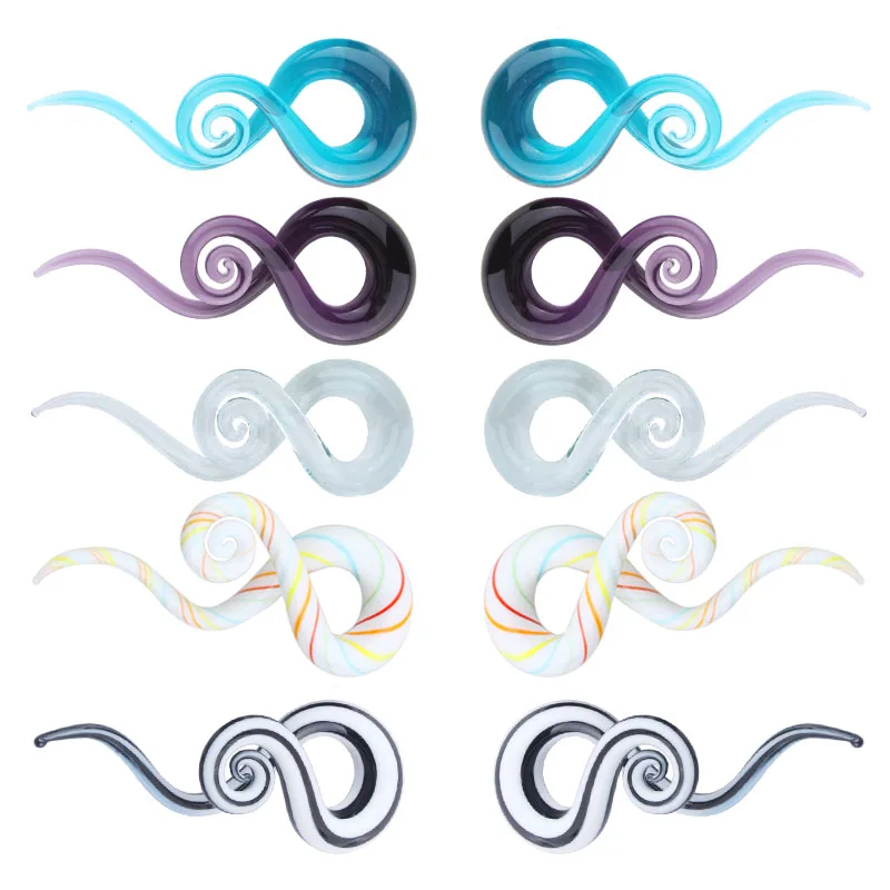 1 пара ушных туннелей из стекла Pyrex спиральные заглушки ручной работы правый и