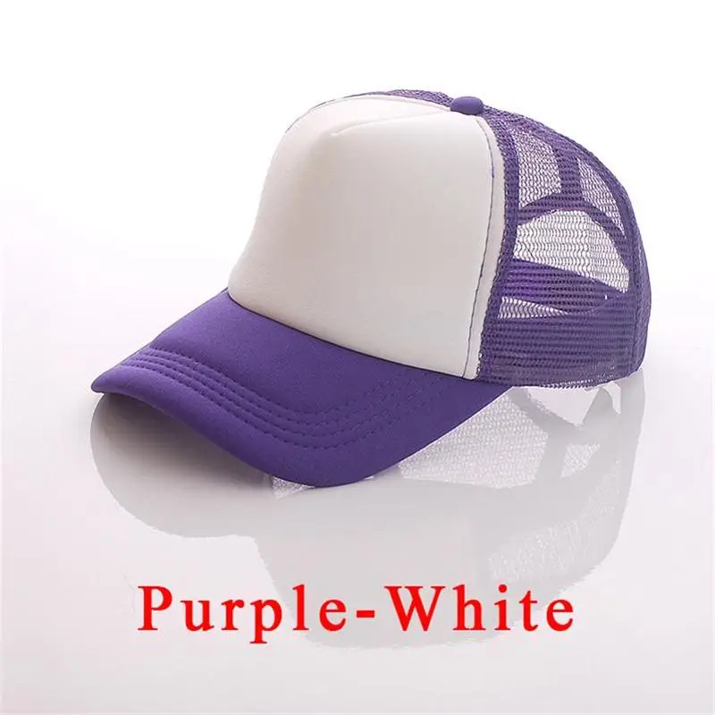 Purple-White Заводские обычные бейсболки бесплатно DIY персональный дизайн логотип изображения текст для взрослых и детей ребенок без рисунка, с сеткой Кепка-бейсболка кепка для мужчин и женщин - Цвет: Purple-White