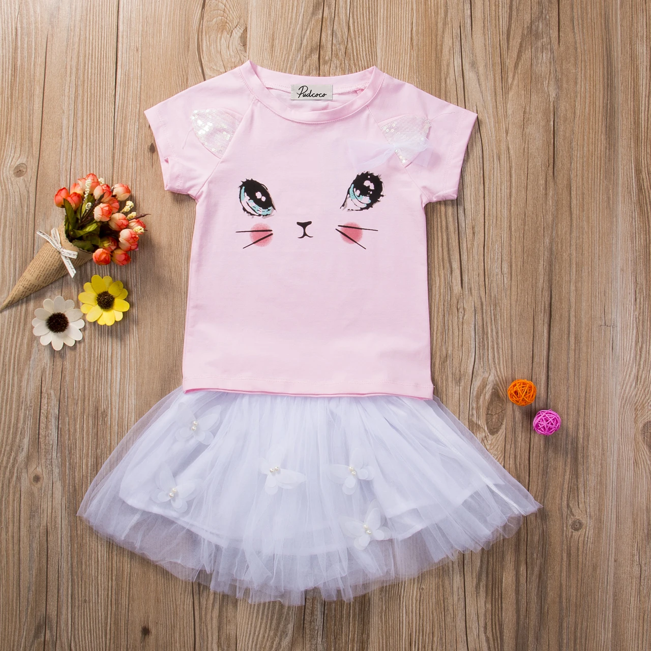 Комплект из 2 предметов футболка с короткими рукавами и милым рисунком кота