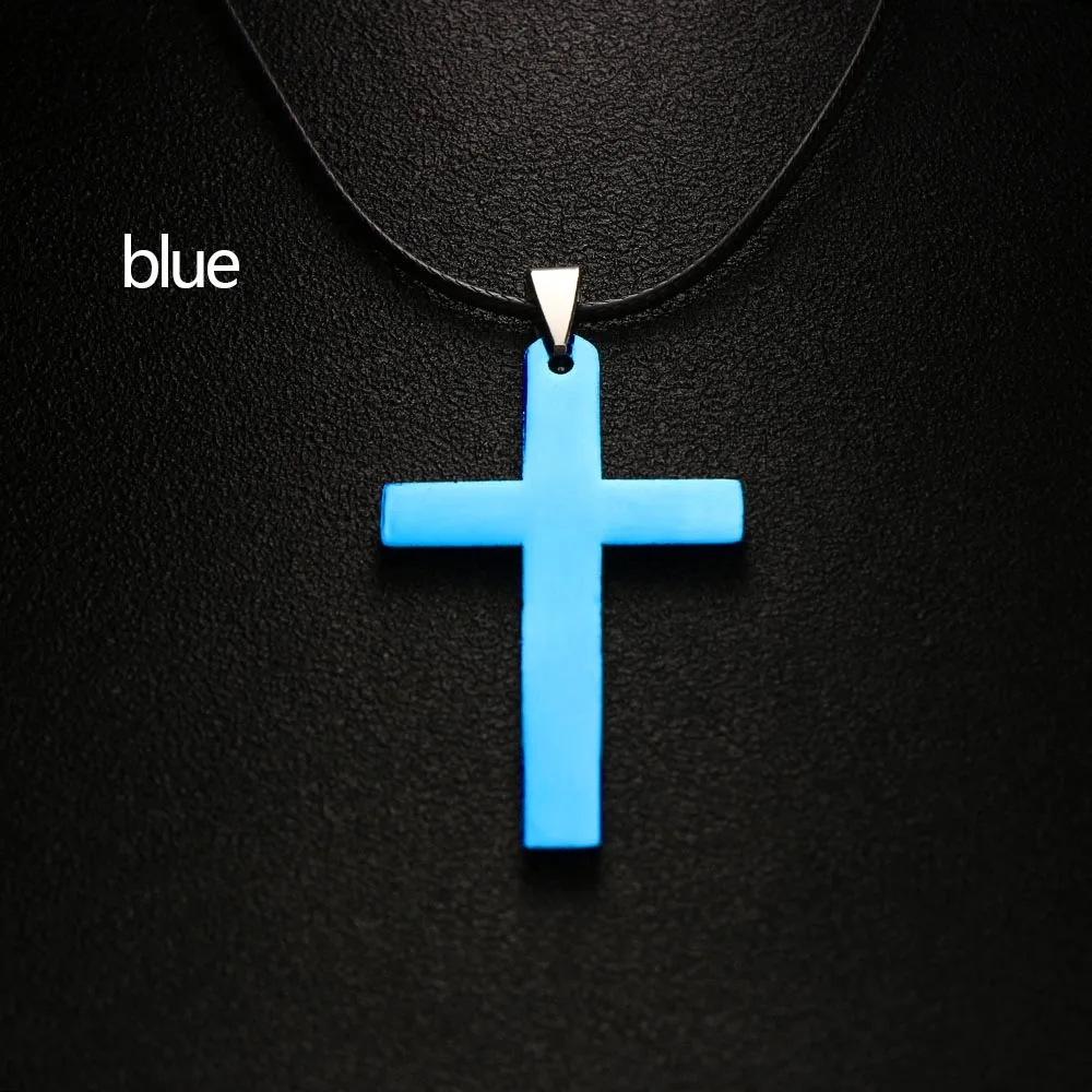 blue 1 шт., позолоченное/посеребренное ожерелье с крестиком из нержавеющей стали, цепочка с подвеской, очаровательное колье, мужские ювелирные аксессуары, подарки - Окраска металла: blue