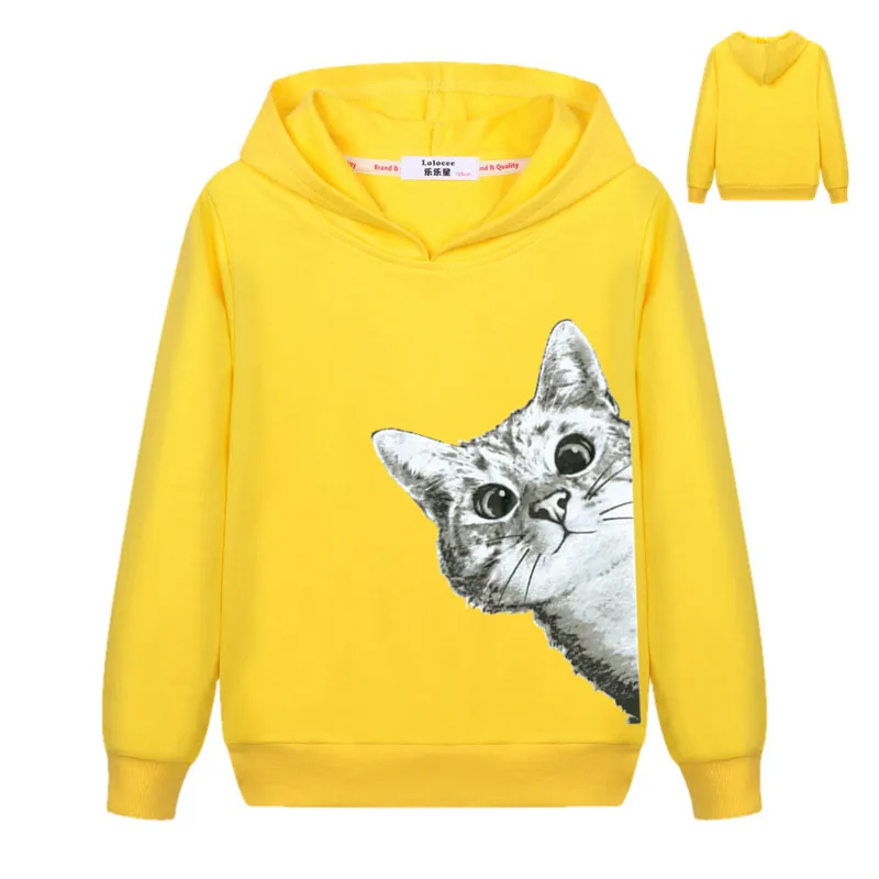 yellow Повседневные толстовки с капюшоном для девочек; толстовка с капюшоном с длинными рукавами и милыми ушками; толстовки с капюшоном; спортивная одежда; свитшот для детей 3-14 лет - Цвет: yellow