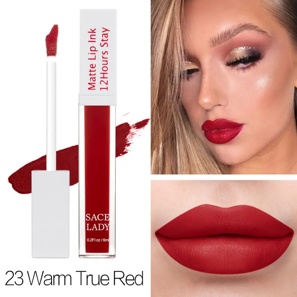 23 Warm True Red SACE LADY, 23 Цвета, матовая губная помада, макияж, стойкая жидкая помада для губ, телесный оттенок для губ, макияж, водостойкий блеск для губ, косметика - Цвет: 23 Warm True Red