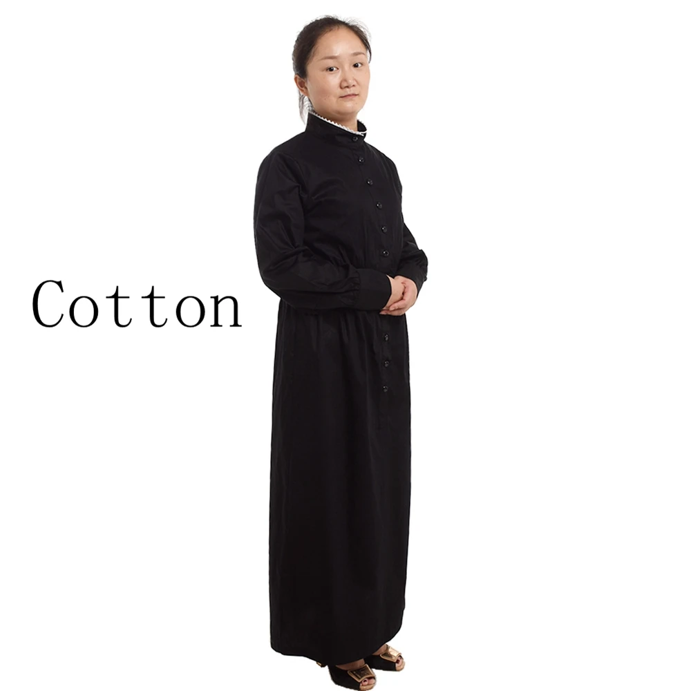 Cotton Черный британский костюм горничной Викторианская эдвардианская домработница Косплей служитель прерия Платье для ходьбы - Цвет: Cotton