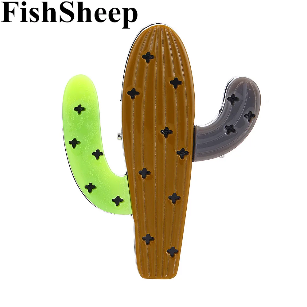 FishSheep, новинка, большой кактус, Акриловые броши и булавки для женщин, мультяшная милая зеленая брошь с растениями, отворотом, коллекция булавок, ювелирное изделие, подарок