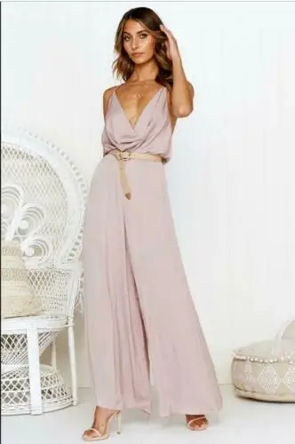 Женский шифоновый комбинезон свободный с треугольным вырезом без