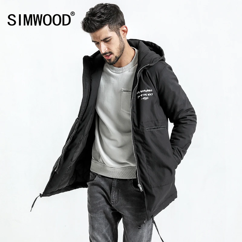 SIMWOOD 2018 зимние пальто Для мужчин письмо Зимняя куртка карман Slim Fit Три четверти