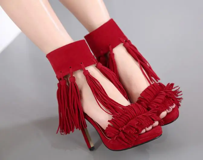 Лето горячая новая мода женщины кисточкой peep toe zip платье сандалии обувь высокого