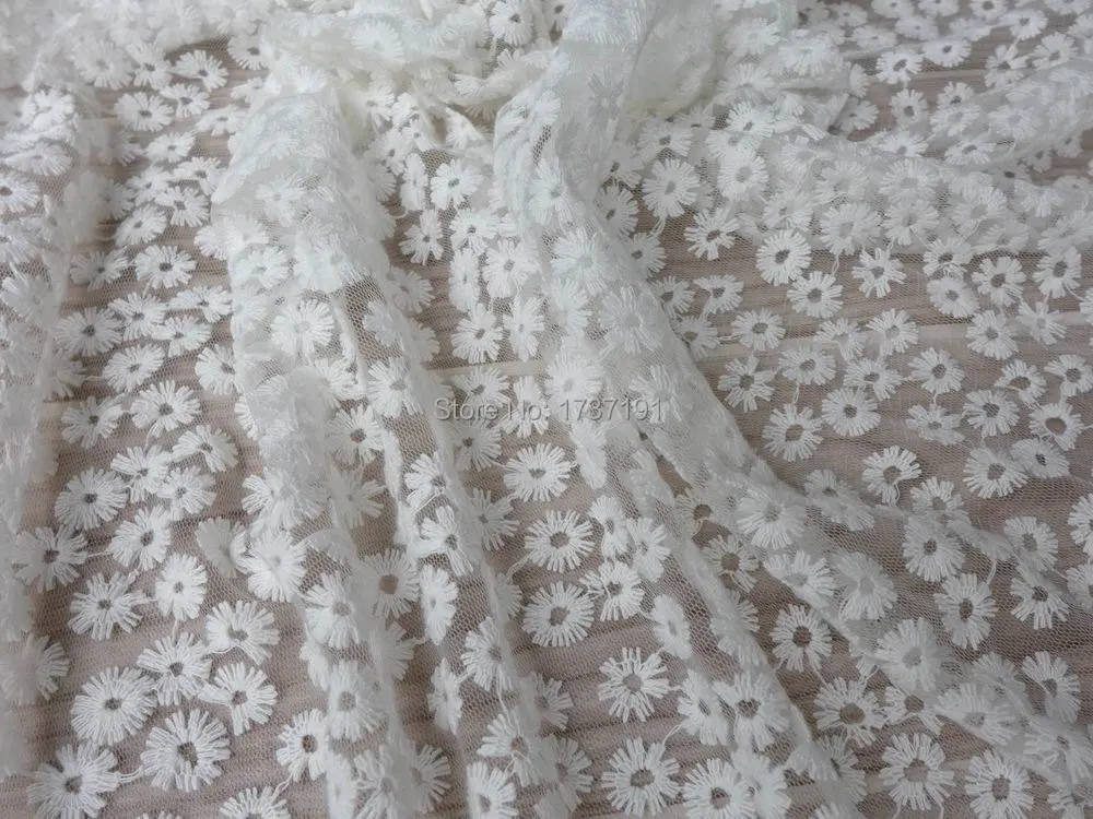 Цвета слоновой кости белая кружевная ткань красивая ромашка цветочные ткани