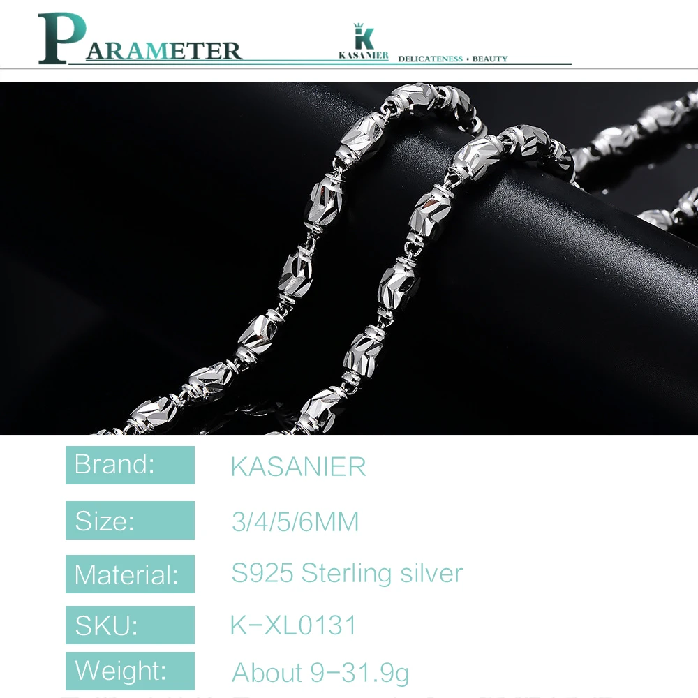 Fashion S925 Sterling Silver Hip hop rock Bamboo Men Necklace 3/4/5/6MM Width Punk Men's Jewelry KASANIER | Украшения и