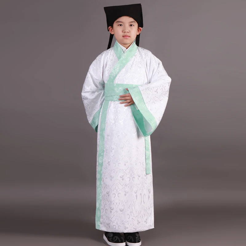 Blue Boy Children Chinese Folk Dance Hanfu Ancient Costume China Traditional Han Clothing Costumes Stage | Тематическая одежда и