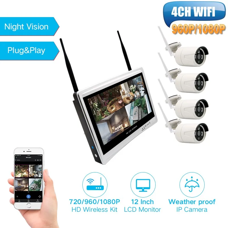 4CH wifi NVR комплект беспроводная камера безопасности Система 960 P/1080 P 1.3MP 2MP HD видео водонепроницаемый уличный для видеонаблюдения система камеры NVR наборы