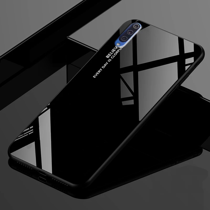 Black Gradient Case For Huawei P30 Pro P30lite Tempered Glass Back Cover Silicone Edge On Honor 20 7A 7C Pro 8 9 10 Lite 8X 7X Shell - Цвет: Black