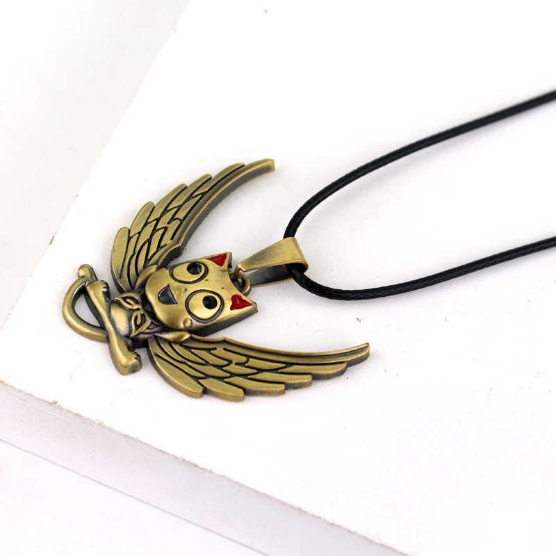 Anime Fairy Tail Necklace Alloy Cat with Wings Necklaces&ampPendant Naz and Lucy Habi Cosplay Bronze Pendant Necklaces for Women-30 |