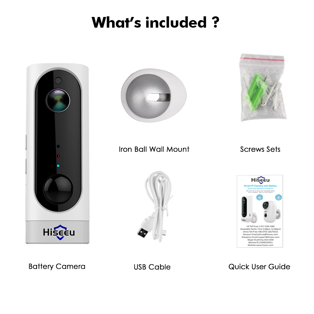 Hiseeu A10 аккумуляторная батарея IP камера Wifi PIR Сигнализация Движения домашняя