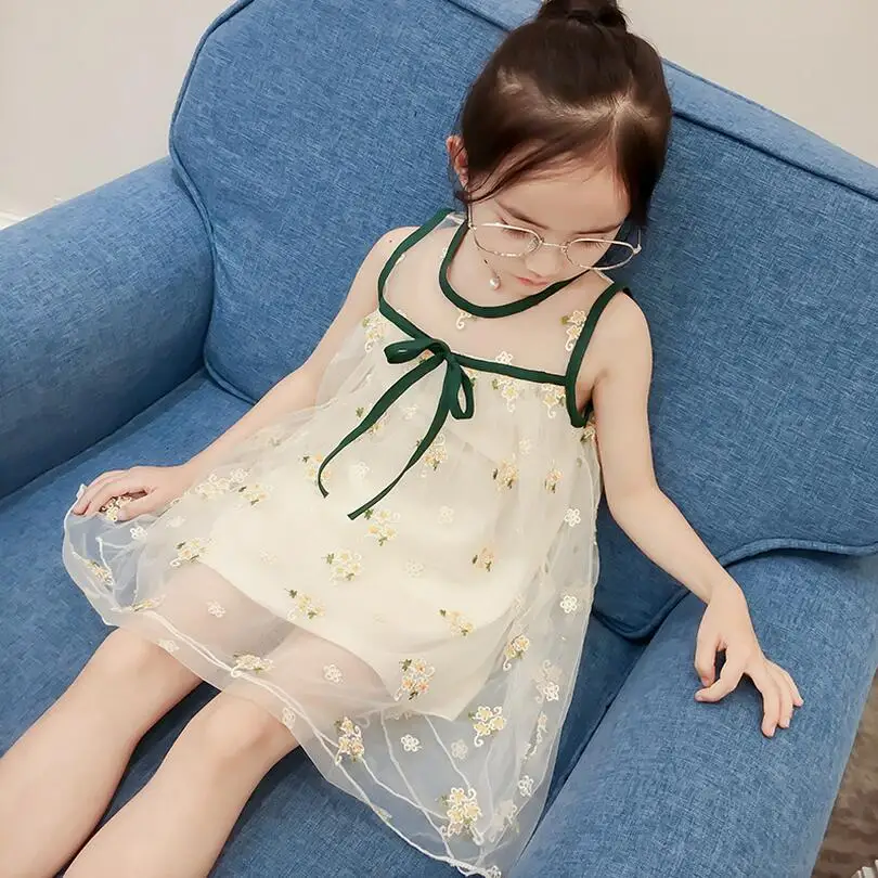 Summer Kids Girls Flower Dress Baby Sleeveless Floral Embroidery Lace Dresses Children Casual Frocks Vestidos Infantil 2-10Yrs | Детская