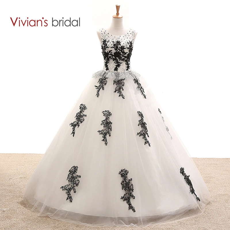 Vivian's Bridal Черное и белое свадебное платье бальное без рукавов с блестками из