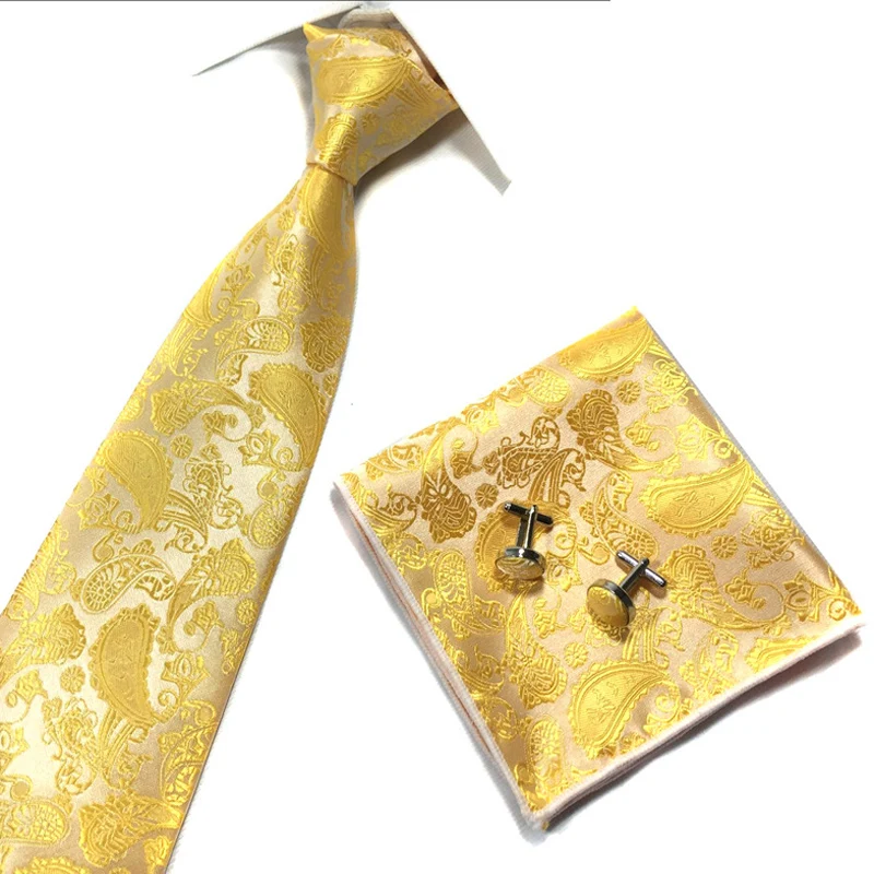 New Paisley Mens Ties Pocket Square and Cufflinks for Wedding Business Suits Fashion Corbatast Floral 3pcs/set | Аксессуары для