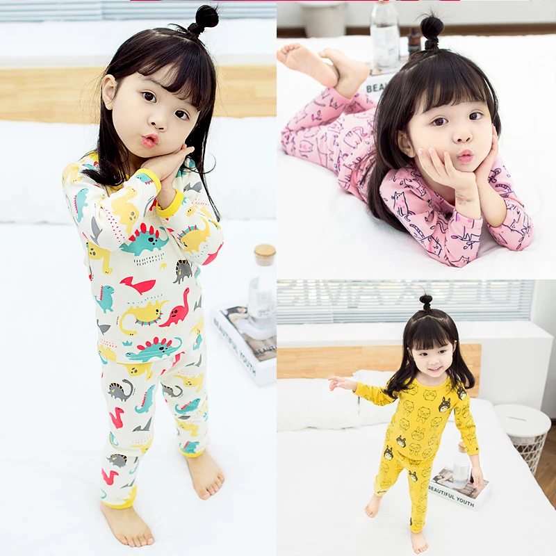 Autumn Baby Girls Pajamas Sets Cartoon Animal Pattern Nightwear T-shirt +Pants Sleepwear Kids Clothing | Детская одежда и обувь