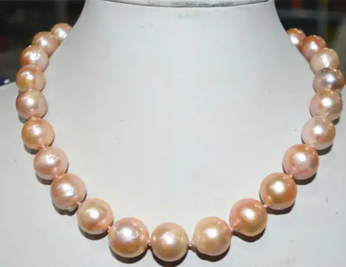 

noble women gift 17INCH GOLD CLASP HUGE 12-13mm South Baroque pink Akoya Pearl Necklace AAA