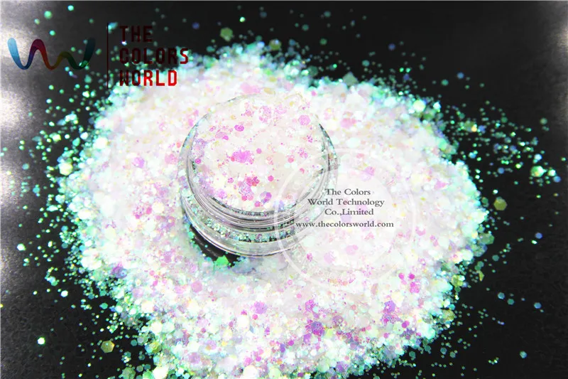 

TCR322-H1 White color with bullion iridescent Red Green light Colorful Hexagon shapes Glitter for nail art Holiday's decoration