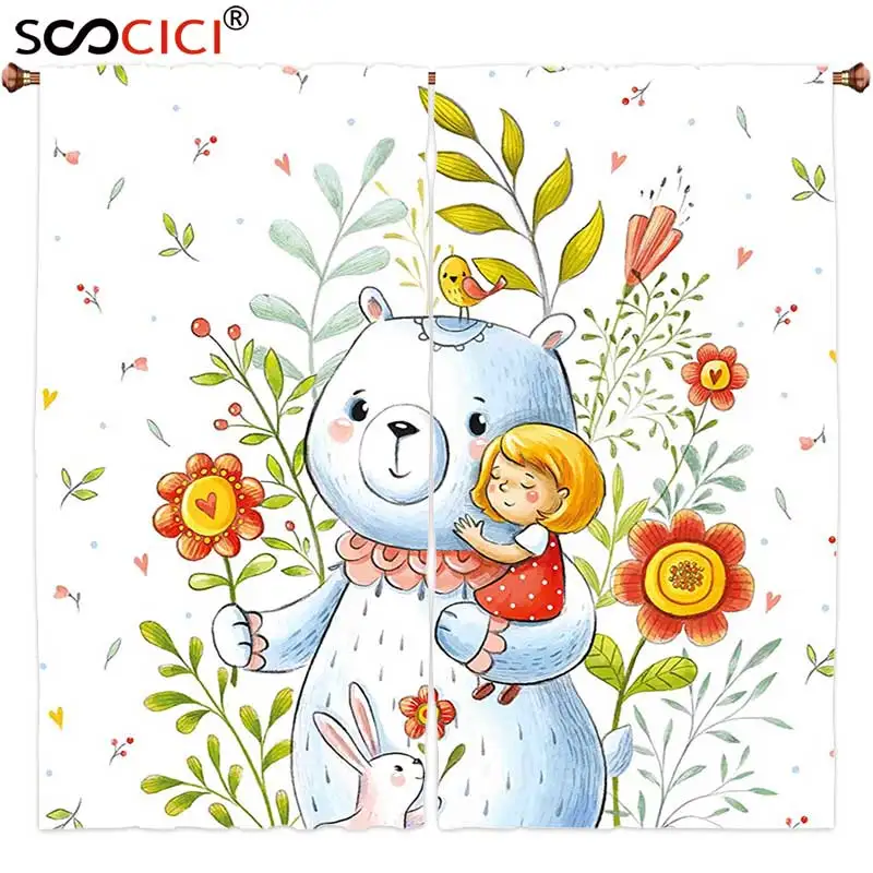 Шторы на окна 2 панели мультяшный детский Декор для мальчиков и девочек мишка