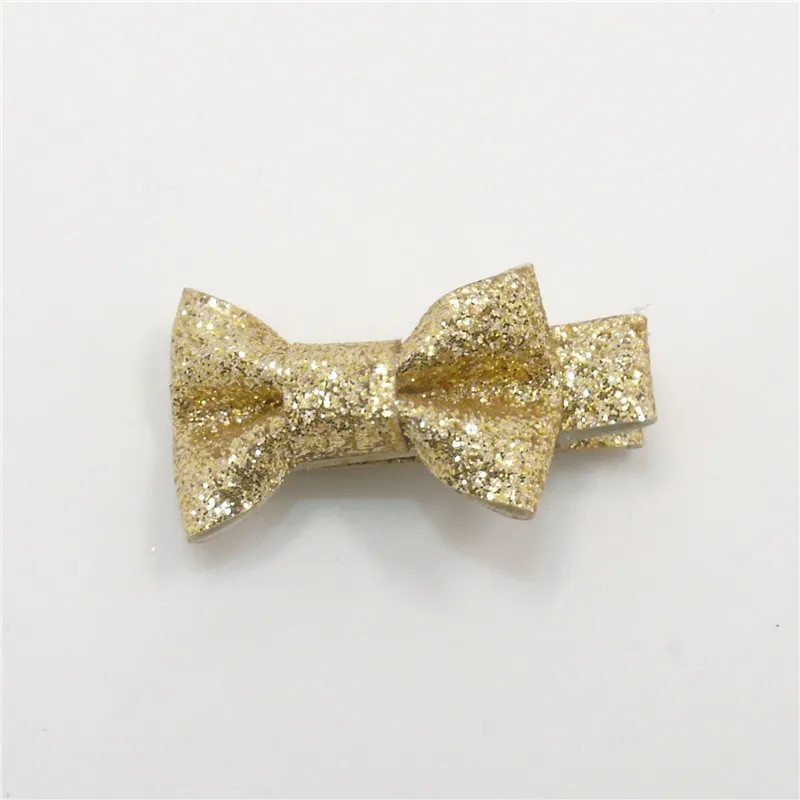 20 шт./лот мини бант блестящая ткань зажимы для волос цвета металлик золотой