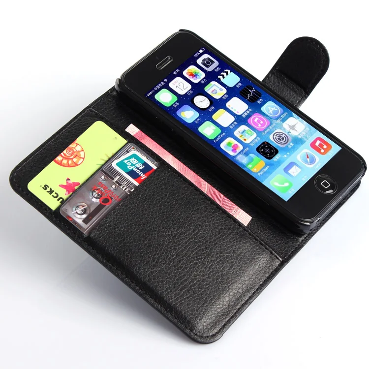 Личи шаблон чехол Флип кожаный для Apple iPhone 5 5s модный кошелек Стент iPhone5 5S черный |