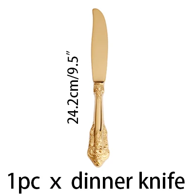 24.2cm Dinner knife 1 шт. роскошный золотой набор посуды Винтаж Western золотые столовые приборы Нержавеющая сталь нож, вилка, набор серебра Набор Кухня Flatwe - Цвет: 24.2cm Dinner knife