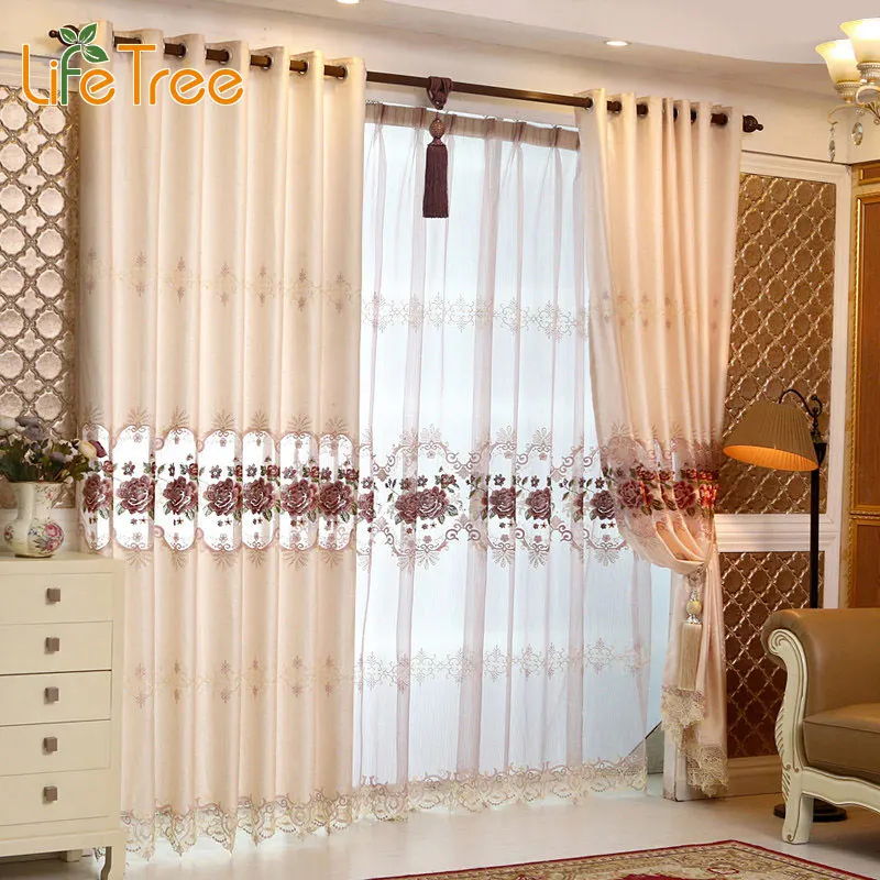 Роскошные занавески с вышивкой в виде розовых пионов для спальни классические