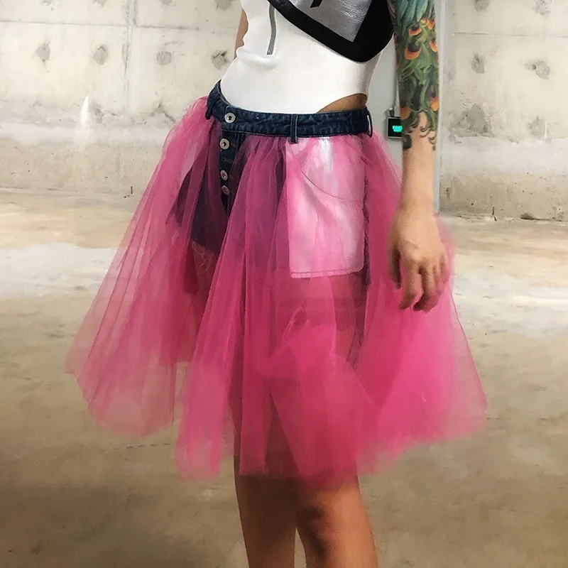 rose TWOTWINSTYLE, Корейская сетка, пэчворк, сексуальные женские шорты, высокая талия, большой размер, джинсовые шорты, женская мода, весна, новинка - Цвет: rose