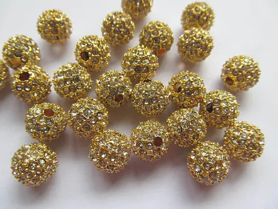 

wholeasel--50pcs 6 8 10 12mm Bling Pave Crystal Brass Spacer Round Ball gold silver Gunmetal Hematite Jet Charm beads
